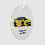 C7 Corvette Sportwagen Gele Hand getrokken Schets Ornament (voorkant)