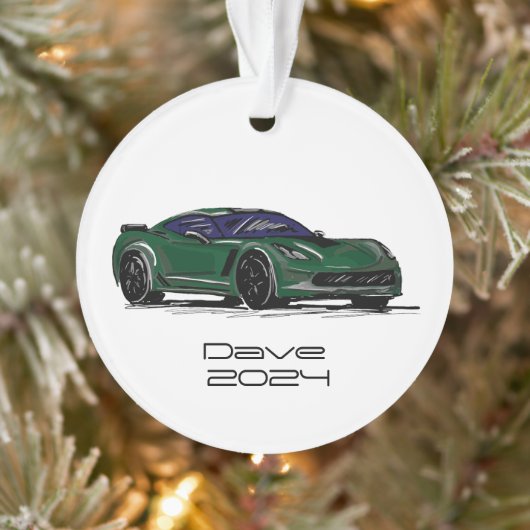 C7 Corvette Sportwagen Groene Hand Getrokken Schet Ornament (Boom)
