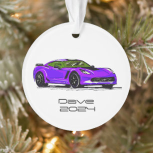 C7 Corvette sportwagen Paarse handgetekende schets Ornament