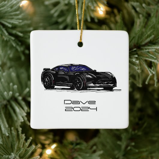 C7 Corvette Sportwagen Zwart Hand getrokken Schets Keramisch Ornament (Boom)