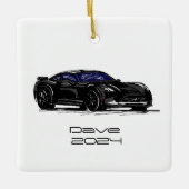 C7 Corvette Sportwagen Zwart Hand getrokken Schets Keramisch Ornament (Voorkant)