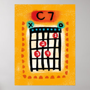 C7 Guitar Chord Poster Wall Art - Kleurrijke Muzie