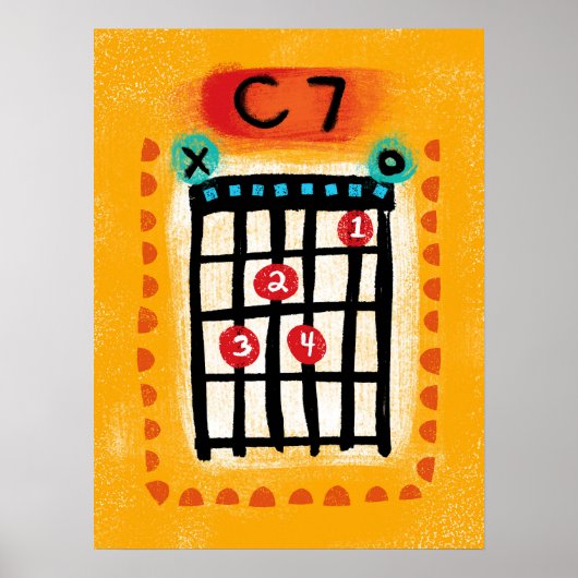 C7 Guitar Chord Poster Wall Art - Kleurrijke Muzie (Voorkant)