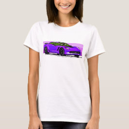 C7 Paarse Corvette Sportscar met Roze Streep T-shirt
