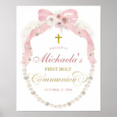 C83 Parel Roze Boho Eerste Heilige Communie Welkom Poster (Voorkant)