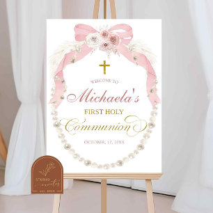 C83 Pearl Pink Boho Eerste Heilige Communie Welkom Poster