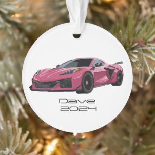 C8 Corvette Sport Car Roze Hand getrokken Ornament