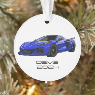 C8 Corvette SportsCar Elkhart Lake Blue HandDrawn Ornament