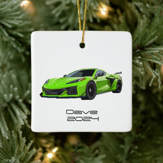 C8 Corvette Sportwagen Lime Groene Hand Getrokken Keramisch Ornament (Boom)