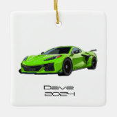 C8 Corvette Sportwagen Lime Groene Hand Getrokken Keramisch Ornament (Voorkant)