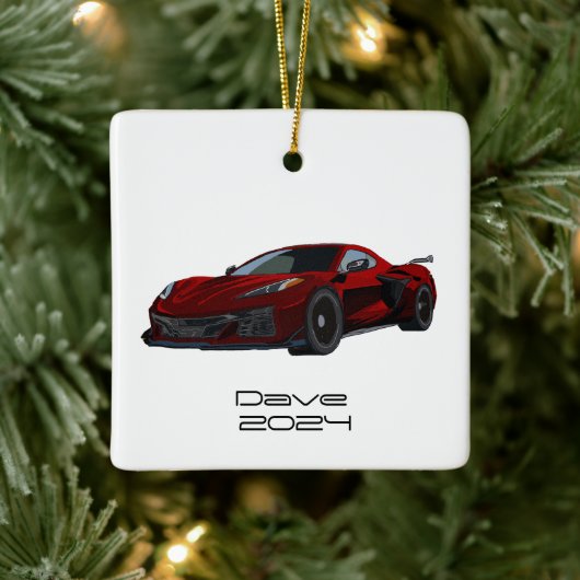 C8 Corvette Sportwagen Metallic Rood Hand Getekend Keramisch Ornament (Boom)