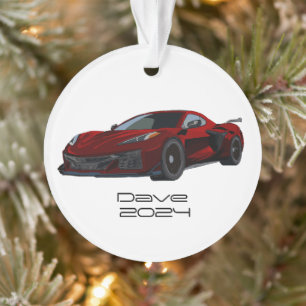 C8 Corvette Sportwagen Metallic Rood Hand Getekend Ornament