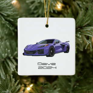 C8 Corvette Sportwagen Paarse Hand getrokken Keramisch Ornament