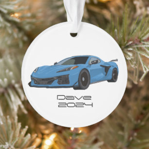 C8 Corvette Sportwagen Rapid Blauw Hand getrokken Ornament