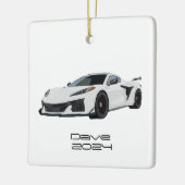 C8 Corvette Sportwagen Witte Hand getrokken Keramisch Ornament (Links)