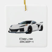 C8 Corvette Sportwagen Witte Hand getrokken Keramisch Ornament (Voorkant)