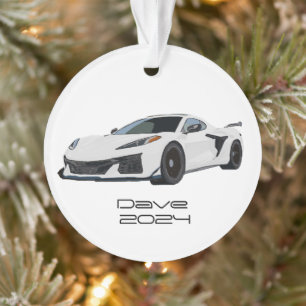 C8 Corvette Sportwagen Witte Hand getrokken Ornament