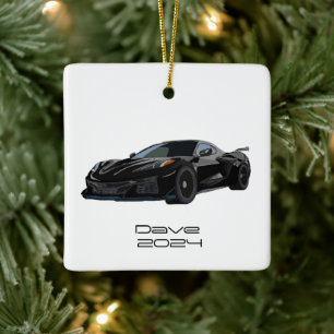 C8 Corvette Sportwagen Zwart Hand getrokken Schets Keramisch Ornament