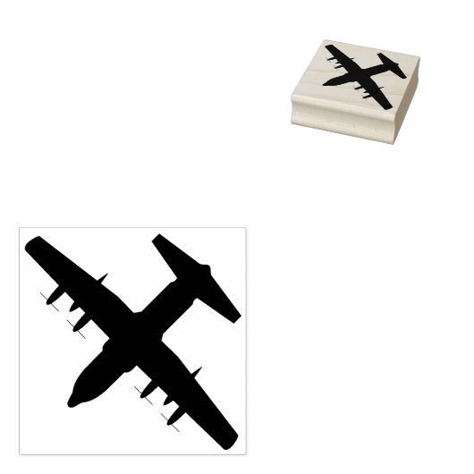 C-130 Hercules Airlift Plane Top Uitzicht Wood Sta Rubberstempel (Gestempeld)