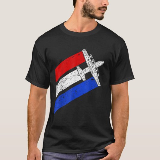 C 130 Hercules Gunship USA Vlag Vliegtuig C130 4th T-shirt (Voorkant)