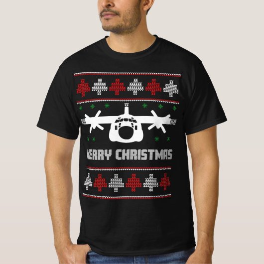 C-130-Hercules vliegtuig Oegly KerstSweater T-shirt (Voorkant)