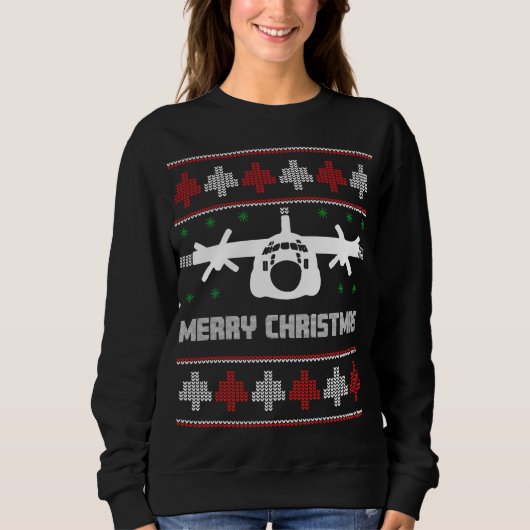 C-130-Hercules vliegtuig Oegly KerstSweater Trui (Voorkant)
