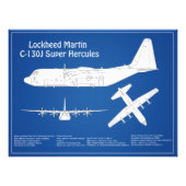 C-130 Hercules - Vliegtuigblauwdruk plannen ABD Foto Afdruk (Voorkant)