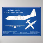 C-130 Hercules - Vliegtuigblauwdruk plannen ABD Poster (Voorkant)