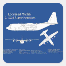 C-130 Hercules - Vliegtuigblauwdruk plannen ABD Vierkante Sticker