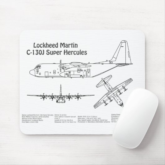 C-130 Hercules - Vliegtuigblauwdruk Plannen AD Muismat (Met muis)