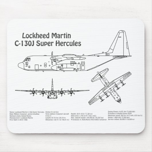 C-130 Hercules - Vliegtuigblauwdruk Plannen AD Muismat (Voorkant)