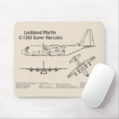 C-130 Hercules - Vliegtuigblauwdruk Plannen AD Muismat (Met muis)