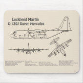 C-130 Hercules - Vliegtuigblauwdruk Plannen AD Muismat (Voorkant)