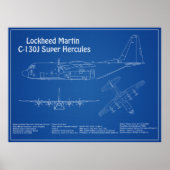 C-130 Hercules - Vliegtuigblauwdruk Plannen AD Poster (Voorkant)