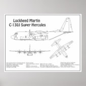 C-130 Hercules - Vliegtuigblauwdruk Plannen BD Poster (Voorkant)