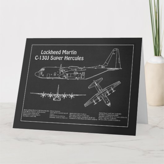 C-130 Hercules - Vliegtuigblauwdruk Plannen PD Bedankkaart (Voorkant)