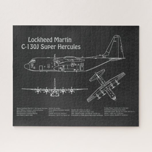 C-130 Hercules - Vliegtuigblauwdruk Plannen PD Legpuzzel (Horizontaal)