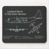 C-130 Hercules - Vliegtuigblauwdruk Plannen PD Muismat (Voorkant)