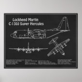C-130 Hercules - Vliegtuigblauwdruk Plannen PD Poster (Voorkant)