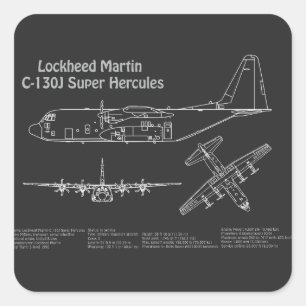 C-130 Hercules - Vliegtuigblauwdruk Plannen PD Vierkante Sticker