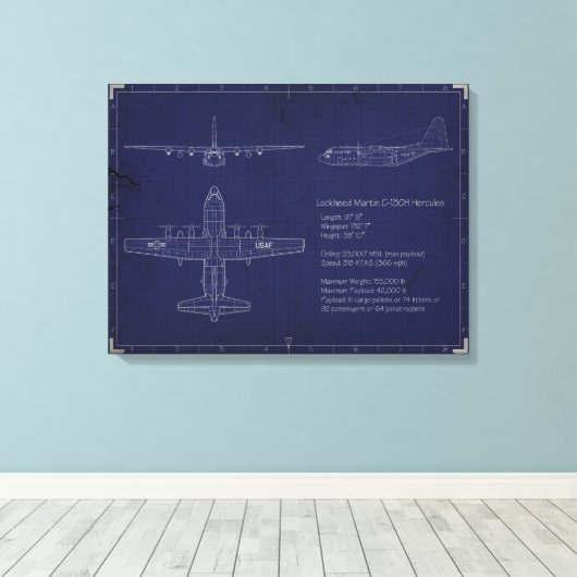 C-130H Blauwdruk op Canvas (Insitu (Houten vloer))