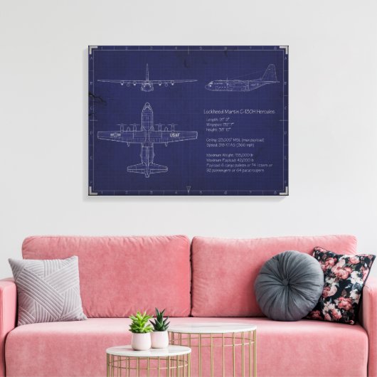 C-130H Blauwdruk op Canvas (Insitu (Woonkamer))