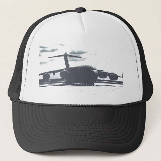 C-17A Globemaster III Black and White Trucker Hat Pet (Voorkant)