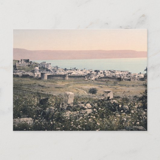 c 1890 Vintage Tiberias Israël Panorama Briefkaart (Voorkant)