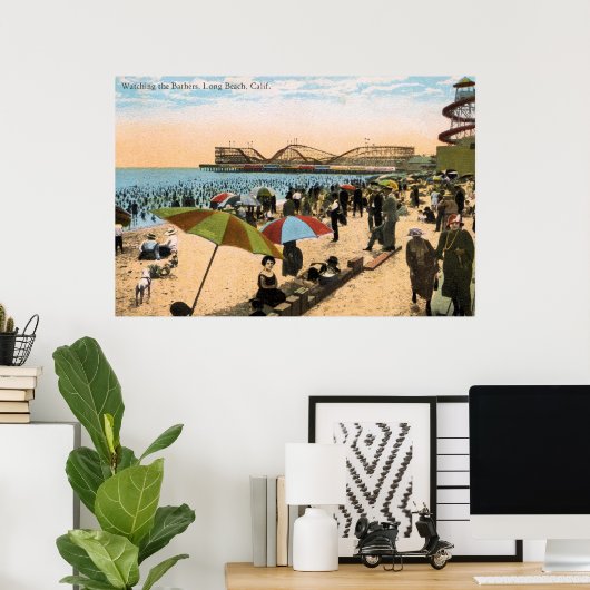  C 1910 Beach scène Long Beach CA Poster (Thuiskantoor)