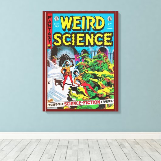 C 1950S STRIPBOEK HOESJE 'WEIRD SCIENCE' CANVAS AFDRUK (Insitu (Houten vloer))