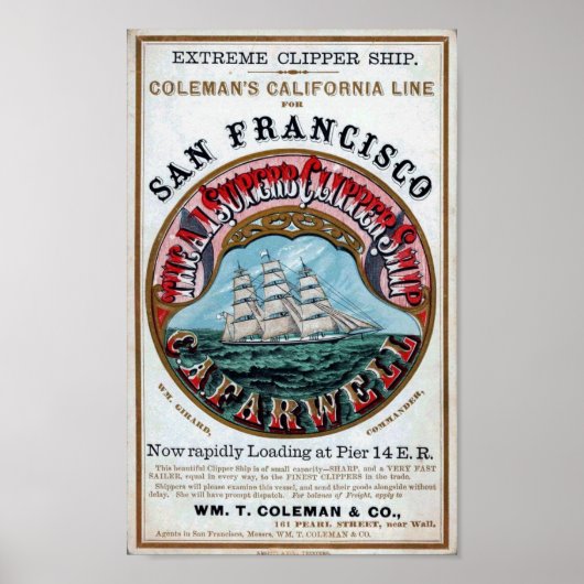 C.A.FARWELL Clipper Ship Historische Repro Poster (Voorkant)