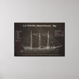 C.A. THAYER 3-Mastered Schooner Blauwdruk 1895 Canvas Afdruk
