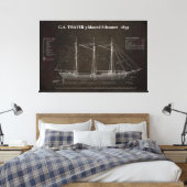 C.A. THAYER 3-Mastered Schooner Blauwdruk 1895 Canvas Afdruk (Insitu (Slaapkamer))