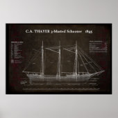 C.A. THAYER 3-Mastered Schooner Blauwdruk 1895 Poster (Voorkant)